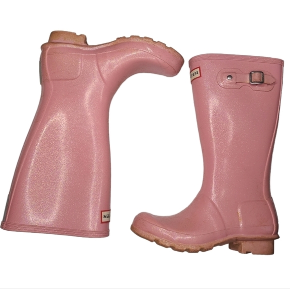 Hunter Light Pink Shimmer Tall Rain Boots Girls 3 - Picture 3 of 13